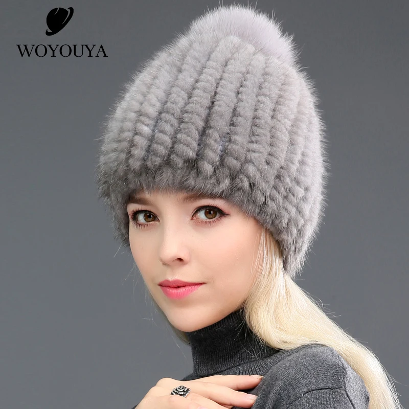 WOYOUYA новая норковая шапка женская зимняя вязаная толстые зимние шапки для женщин