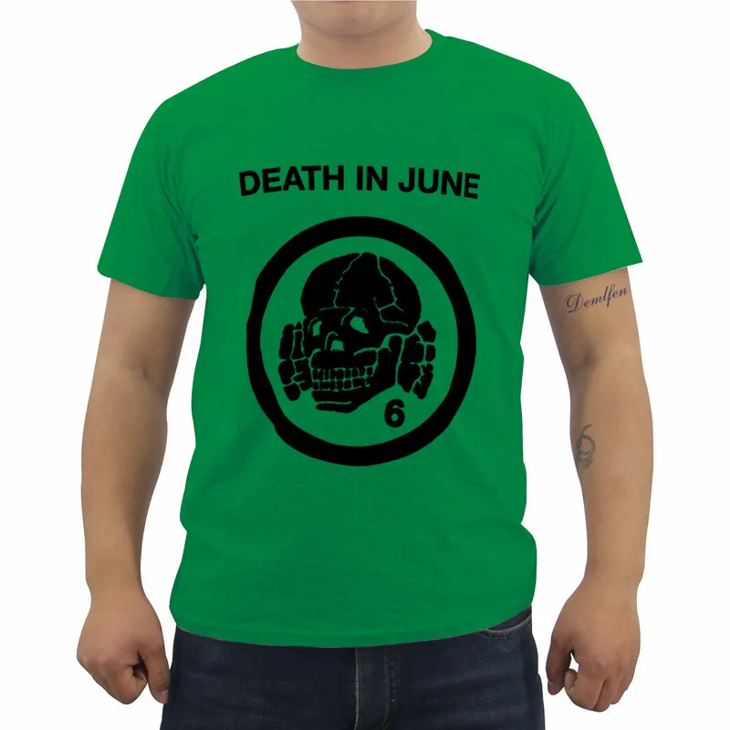 Футболка Impact Death In June Skull 6 футболка с мультяшным персонажем летняя Мужская хлопковая футболка с коротким рукавом Забавные футболки - Цвет: green