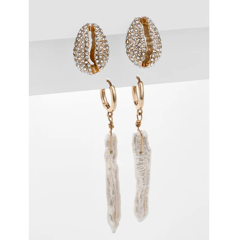 

Fashion Jewelry Pave Crystal Shell Earring Fresh Water Pearl Long Dangle Drop Earrings for Women