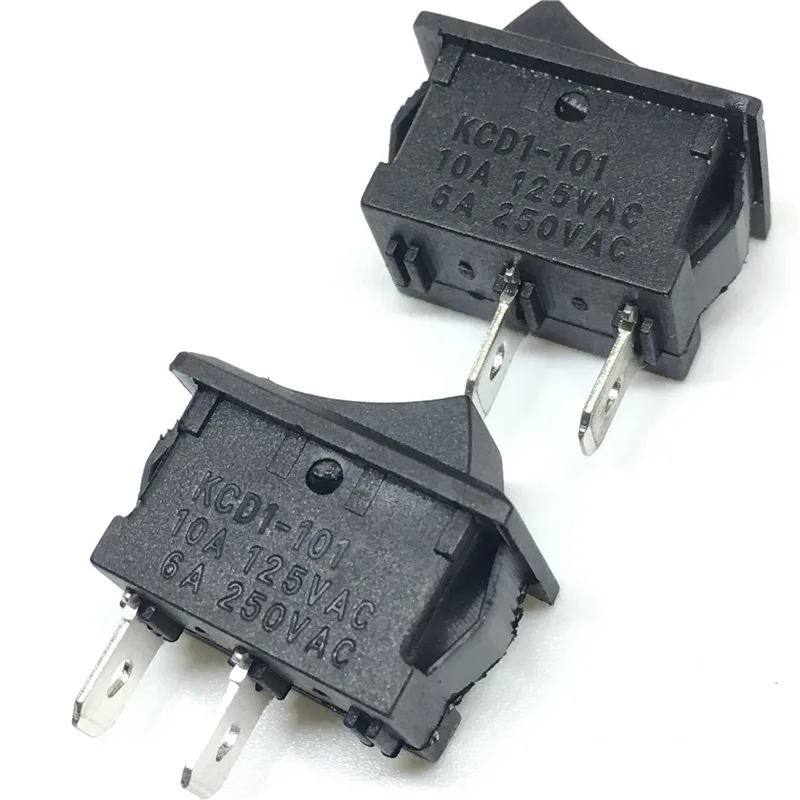 5PCS Black Push Button Mini Switch 6A-10A 250V KCD1-101 2Pin Snap-in OnOff Rocker Switch 21X15MM 1