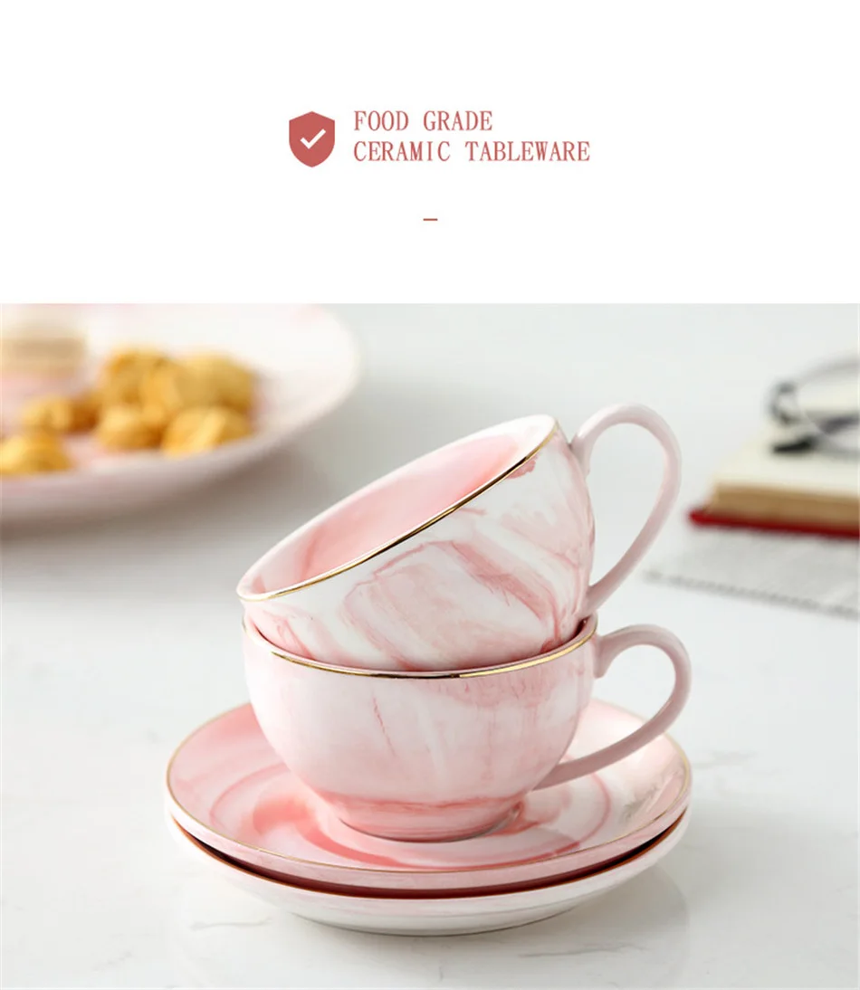Marble Ceramic Cup Set Creative Gold Plating Milk Coffee Tea Breakfast Porcelain Golden Cup Couple Gift Wedding Decor 125ML (2)