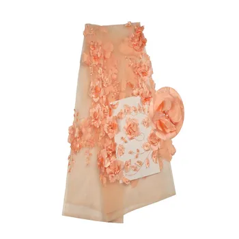

2018 New Design Beaded Lace Fabric High Quality Pink color Latest French Lace 3D applique Lace Fabric For wedding dress H784-1