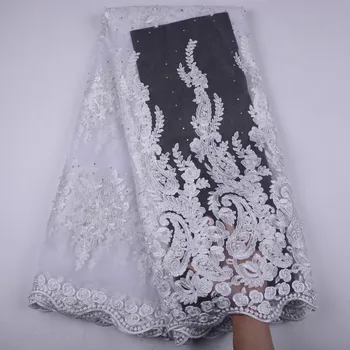 

African French Net Lace Fabric With Beads African Tulle Lace For Party Dress Nigeria Lace Fabric 5 Yards A1492