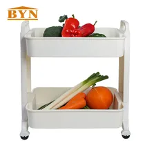 BYN KITCHEN ACCESSORIES Ivory Movable 2 Tier PP Sliding Food Vegetables Service Cart With 4 Wheels