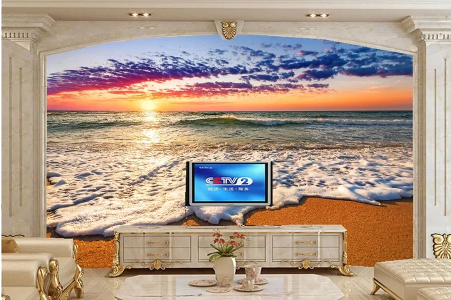 

Custom murals,Sunrises and sunsets Coast Sea Foam Nature wallpapers,living room TV background sofa wall bedroom 3d wallpaper