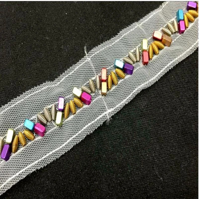 3cm wide Pearl Bead Trim Vintage Lace Fabric for Wedding Women Clothes