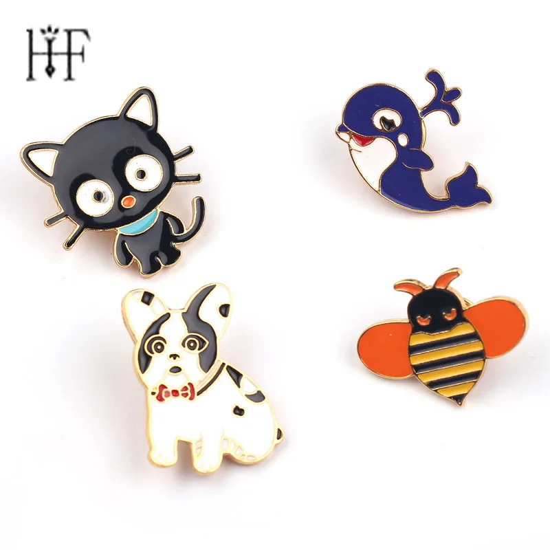 

Cute Cartoon Broches Women Accessories Cat Dolphin Dog Bee Badge Pin Bright and Beautiful Color Enamel Pin Boy Hijab Pins