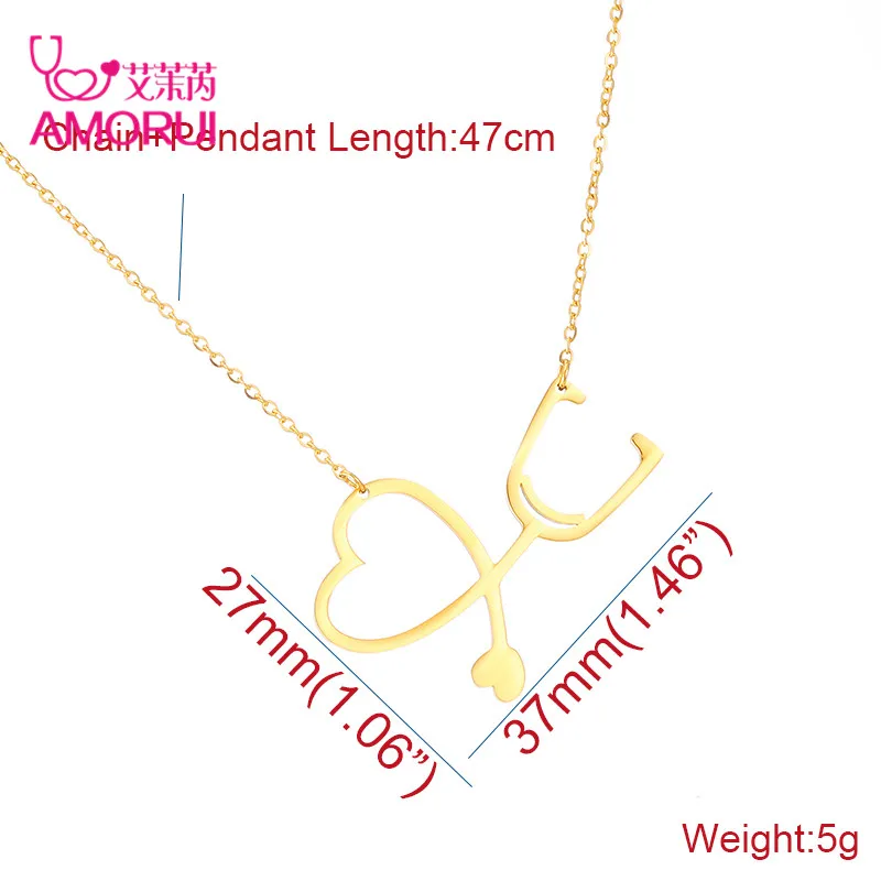 AMORUI Women Love Heart Necklaces Gold Silver Stethoscope Collar Chain Necklace Jewelry Women Necklaces Pendants Collares Mujer