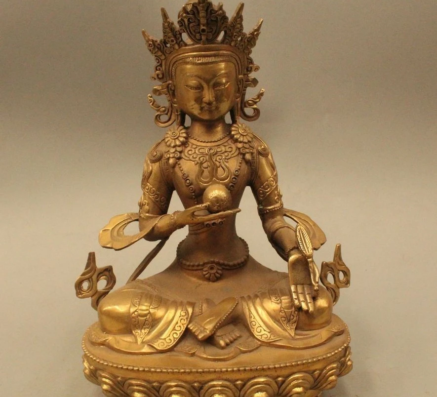 

12"Tibet Tibetan Buddhism Bronze Seat White Tara Mahayana Goddess Statue