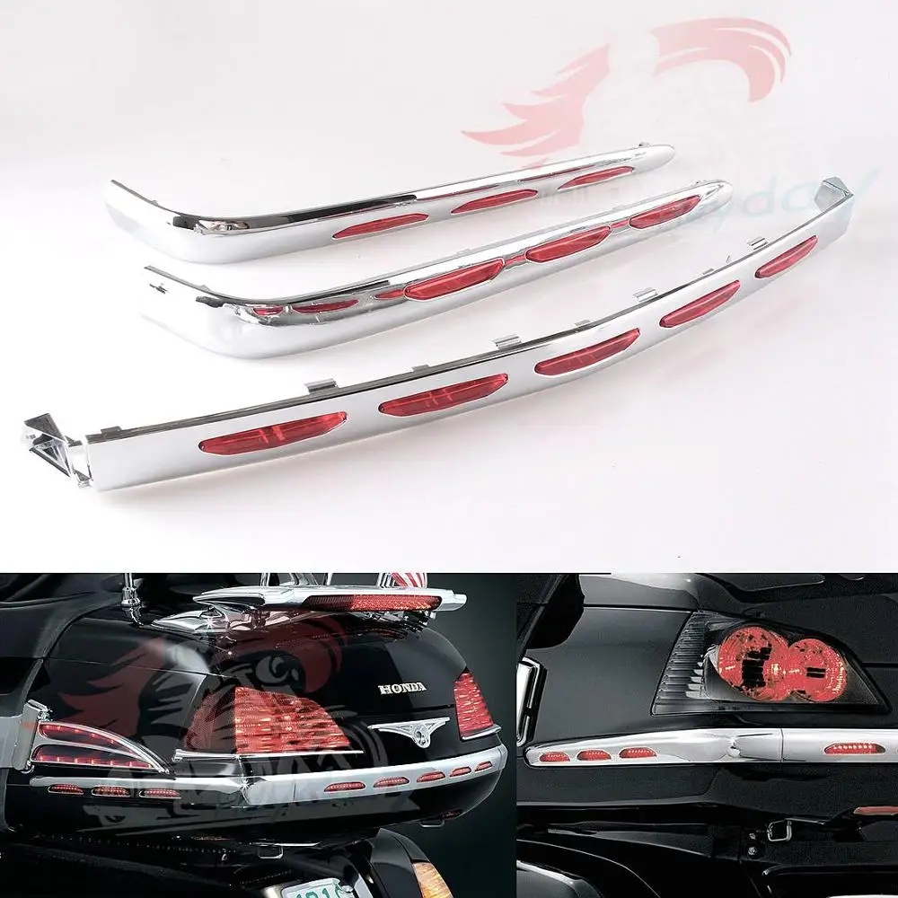  New Left Right Chrome Fairing Lens LED Light Trunk Moldings For Honda Goldwing 1800 GL1800 2001-201 - 33048441504