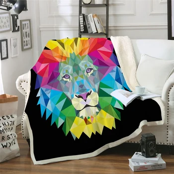 

New 2019 Colorful Lion Printed Velvet Plush Throw Blanket Bedspread for Kids Girls Sherpa Blanket Travel Couch Quilt Cover