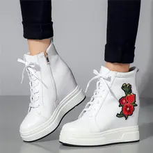 Embroider Trainers Shoes Women Cow Leather High Heel Ankle Boots Wedges Platform Pumps Punk Sneakers Lace Up Hi-Top Tennis Shoes Embroider Trainers Shoes Women Cow Leather High Heel Ankle Boots Wedges Platform Pumps Punk Sneakers Lace Up Hi-Top Tennis Shoes