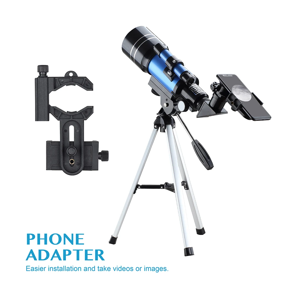 Телескоп AOMEKIE 70300 для начинающих с адаптером для телефона с штативом 1.5X монтажный окуляр 3X линза Барлоу для просмотра Луны подарок для детей