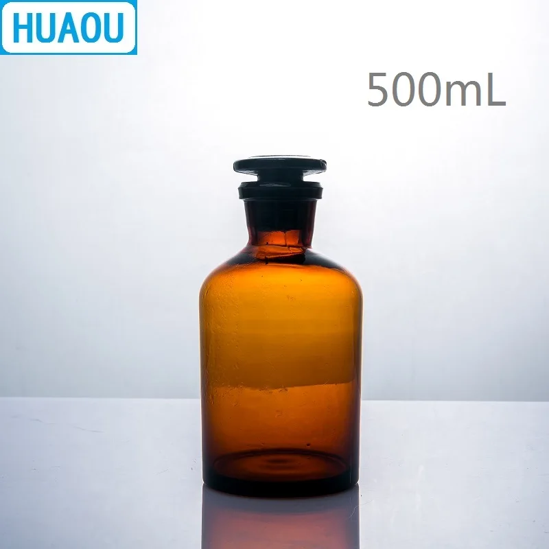 

HUAOU 500mL Narrow Mouth Reagent Bottle Brown Amber Glass with Ground in Glass Stopper Laboratory Chemistry Equipment