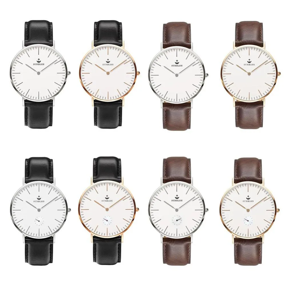 

30m Water Resistant Depth Men's Quartz Stainless Steel Dress Watch With Leather Band