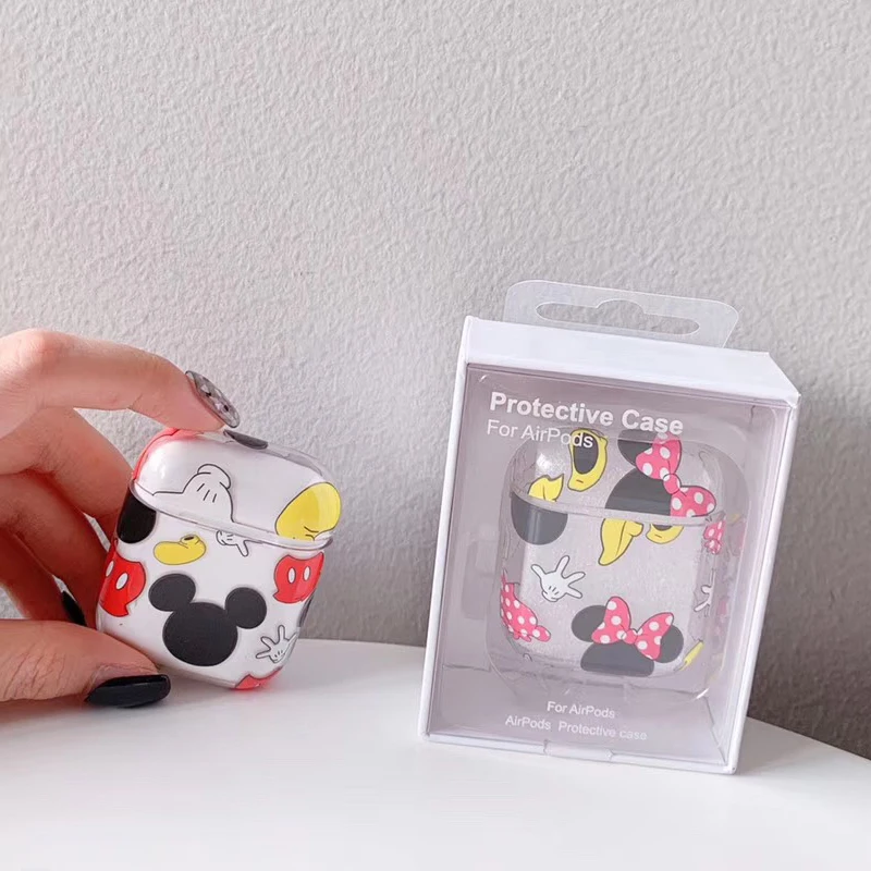 

Transparent Earphone Case for Apple AirPods Charging Box Cute Cartoon Mickey Minnie Hard PC Crystal Cover Bag For Airpods Cases