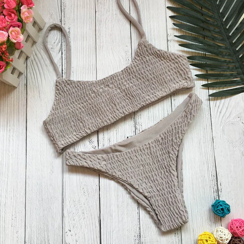 Biquinis Feminino сексуальный однотонный бюстгальтер пуш ап без бретелек комплект