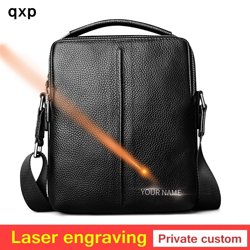 

Laser engraving Messenger Bag Men's Genuine Leather shoulder bag man fashion Small Flap male Crossbody Bags handbags