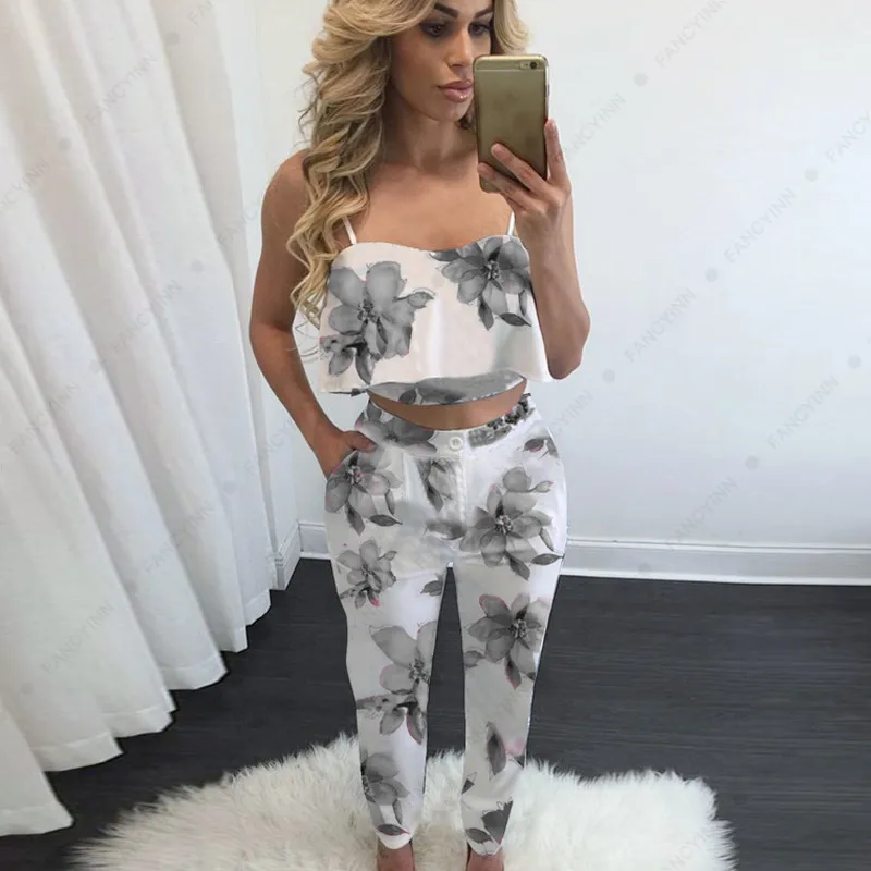 

New Pattern Camisole Printing Lin Tai Trousers Two Paper Set Ins With Cross Border