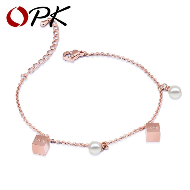 Opk Cute Charm Bracelets For Simulated Pearl Love Letter Cube Opk Cute Charm Bracelets For Simulated Pearl Love Letter Cube Charms Rose Gold Color