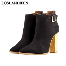 2018 New Women's Pointed Toe Dress Shoes Square High-heeled With Back Zip Female Side Zip Ankle Boots Shoes NLK-C0103 crayfish embroidery zip up back dress