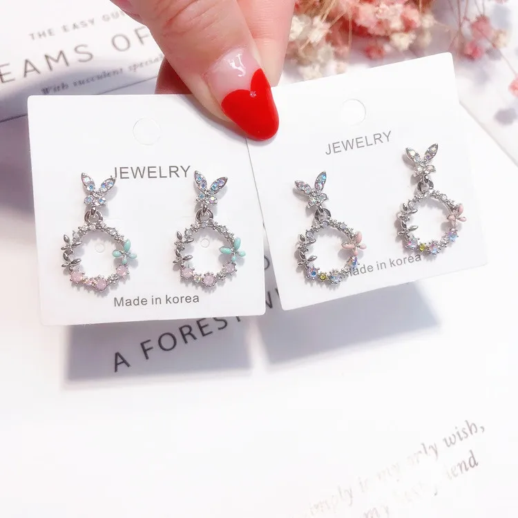 butterfly circle earring full cz earring Hypoallergenic fadeless fashion jewelry stud earrings women  girl gift