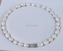 Big 11-13MM Genuine white cultured pearl necklace Magnet Clasp 18″ No box