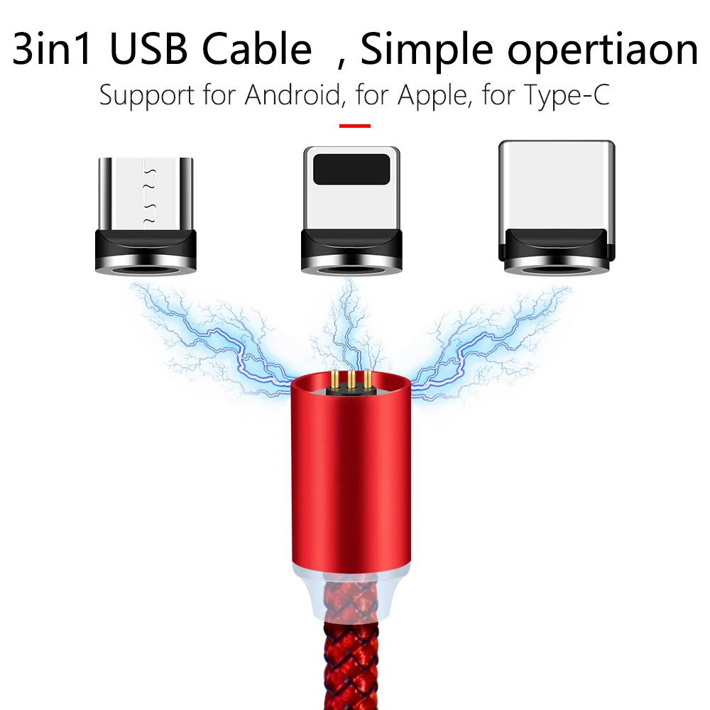 Светодиодный магнитный кабель для быстрой зарядки Micro usb type C для iPhone X 7 6 5 5S SE 1 м 2A магнитное зарядное устройство