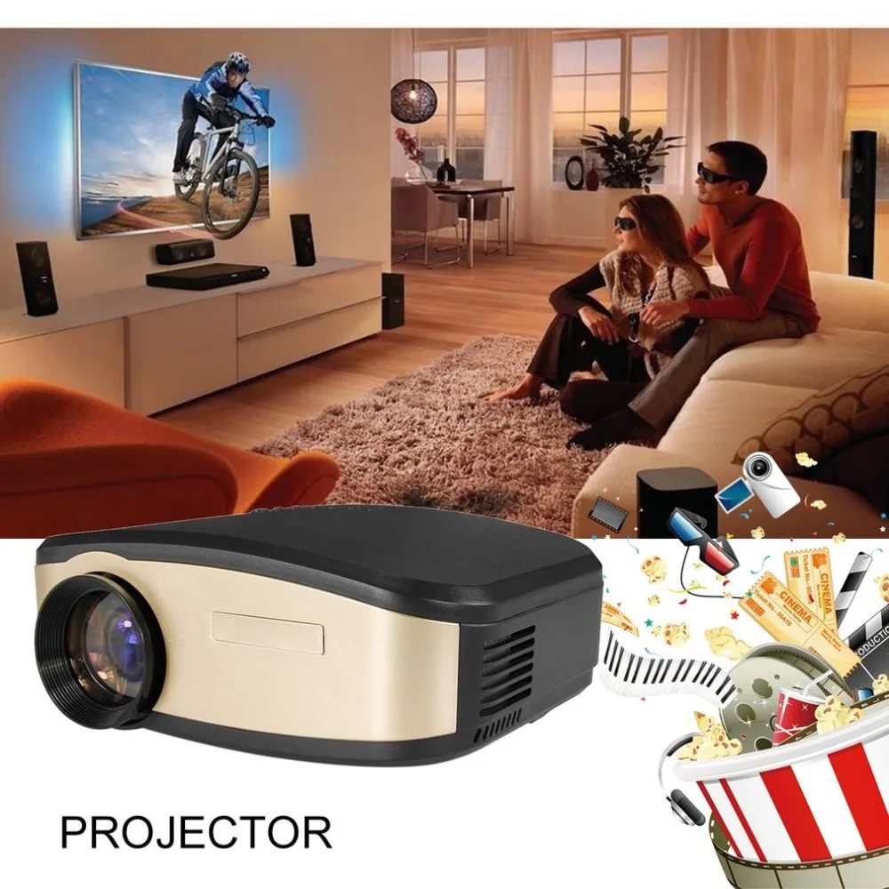

Home Projector Mini Miniature Portable 1080P HD Projection Mini LED Projector For Home Theater Entertainment AU-Black & Gold