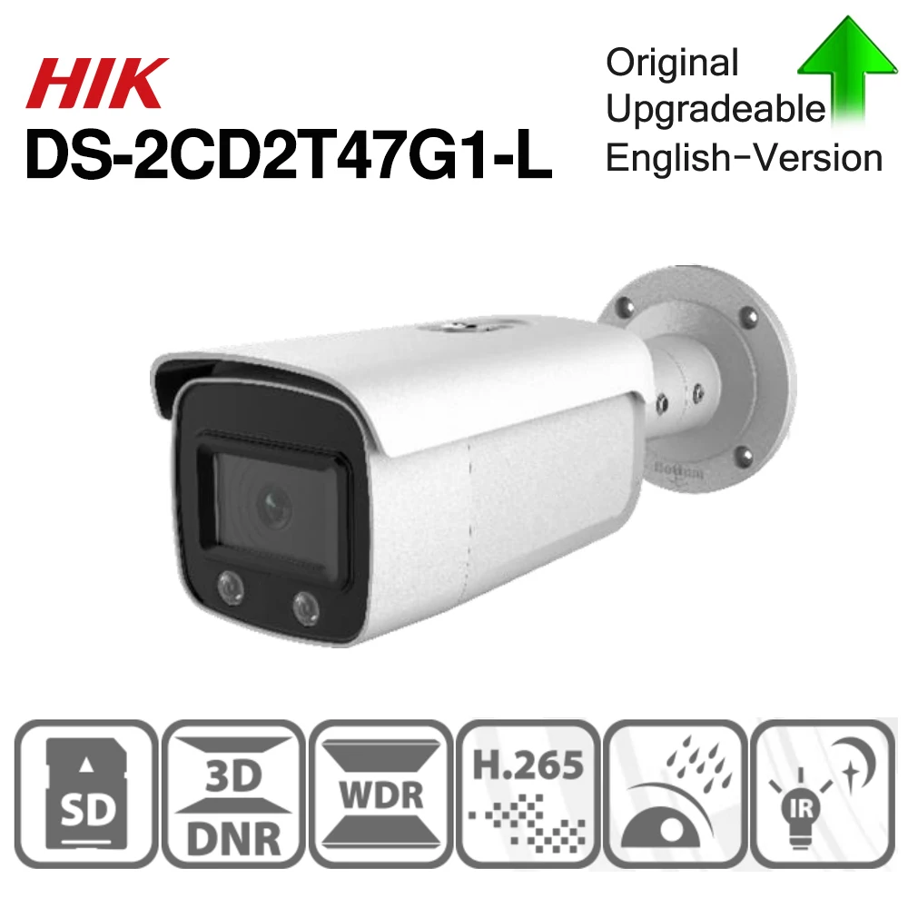 Оригинальная ip-камера Hikvision ColorVu, DS-2CD2T47G1-L, 4 МП, сетевая купольная ip-камера POE, H.265, камера видеонаблюдения, слот для sd-карты