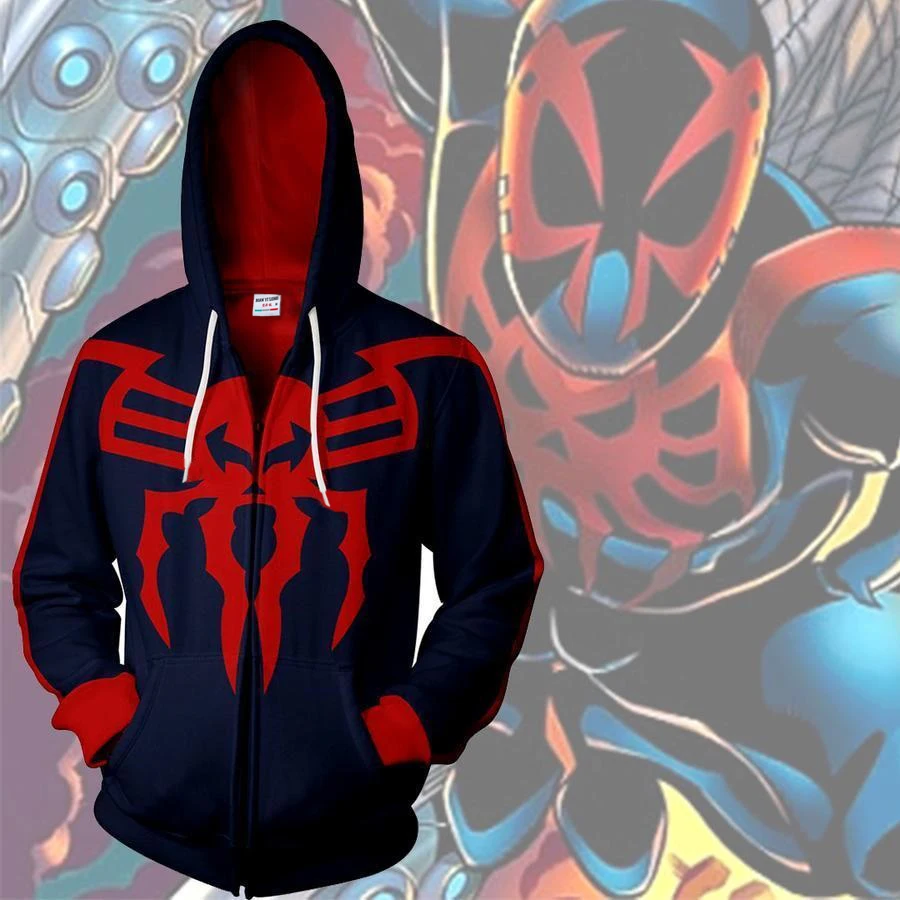 Tanie 2019 nowe fajne bluzy mężczyźni kobiety Spider Man 2099 bluza z kapturem 3D drukuj hot styl zamek bluzy z kapturem