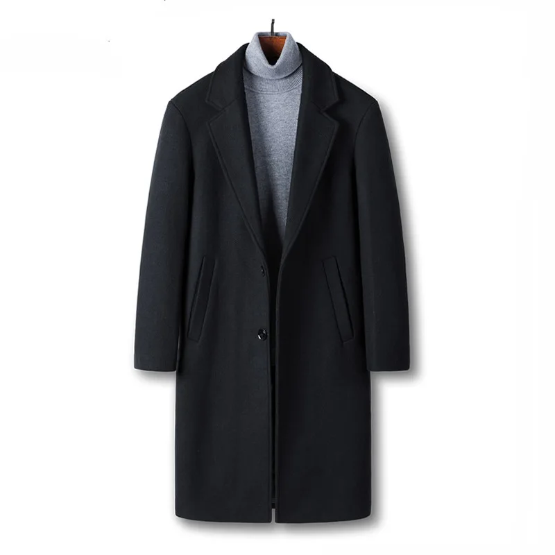 Повседневное модное длинное шерстяное зимнее пальто, теплое тонкое шерстяное пальто и куртка с длинным рукавом, однотонное однобортное Мужское пальто