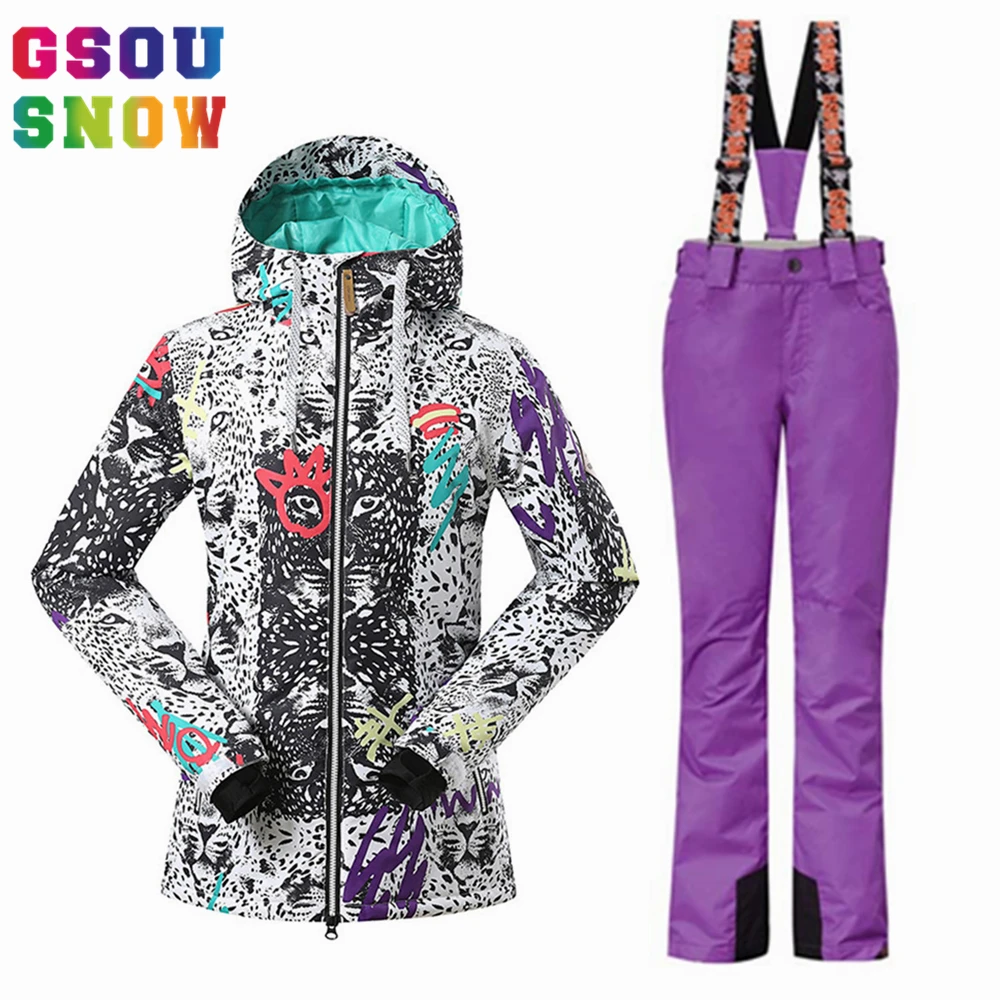 

GSOU SNOW Brand Women Ski Suit Snowboard Jacket Pants Sets Winter Waterproof Skiing Suit Ladies Outdoor Sports Clothing Skiwear