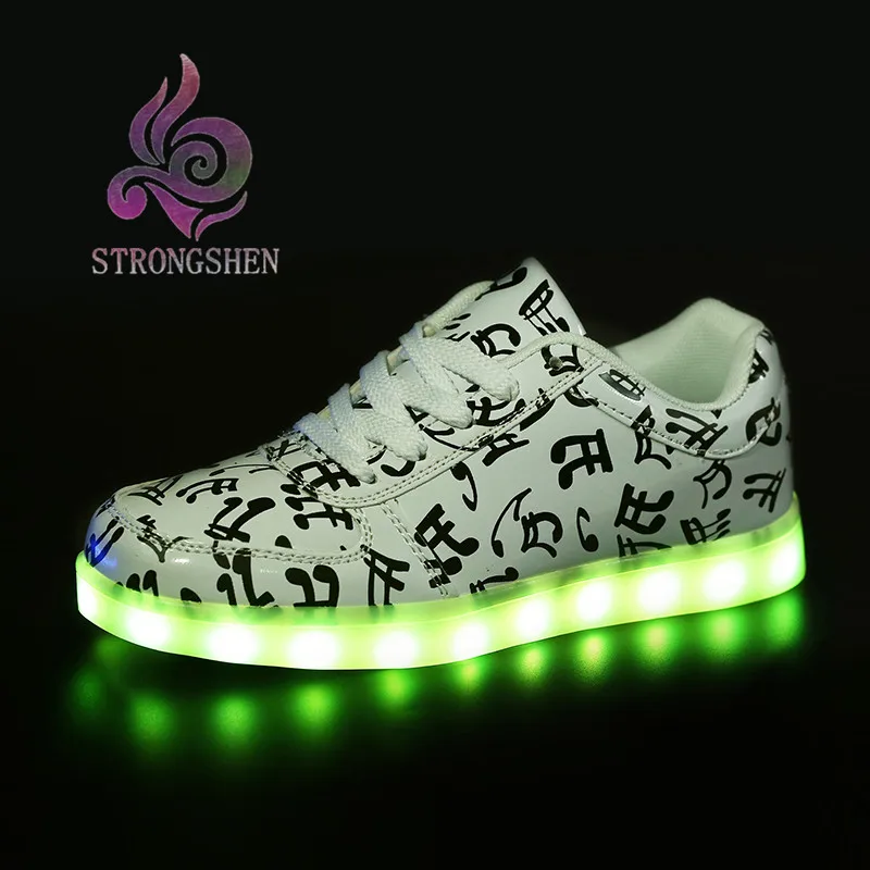 

STRONGSHEN 2018 New 35-45 Size/USB Charging Basket Led Children Shoes With Light UP Big Casual Boys&Girls Sneakers Glowing Shoe