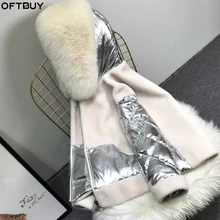 Женская куртка на утином пуху OFTBUY, с натуральным мехом лисы на воротнике и капюшоне, зимняя теплая и плотная шерстяная куртка