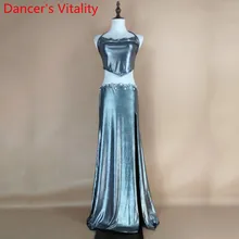 Женщины танец живота практика топ слинг рыбий хвост юбка восточный индийский танец одежда производительность черный фиолетовый серебристый 3 цвета одежды