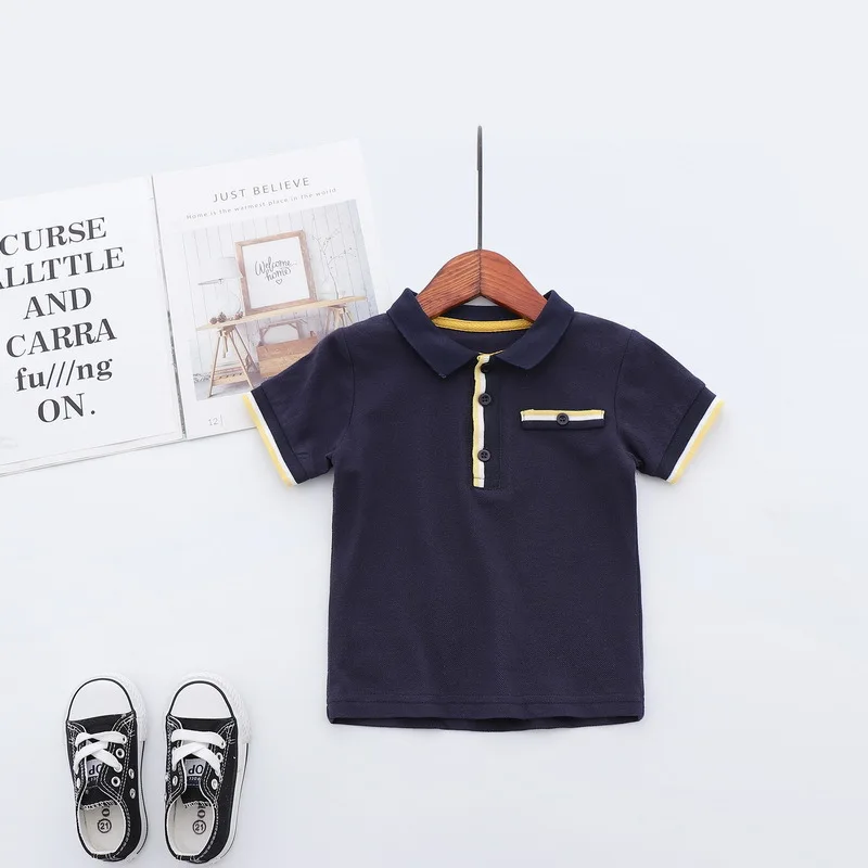 Fashion Summer Cotton Striped Baby Boys Short Sleeved T-shirt Patchwork Children Tees Kids Tops For Age 2-7 Years Old