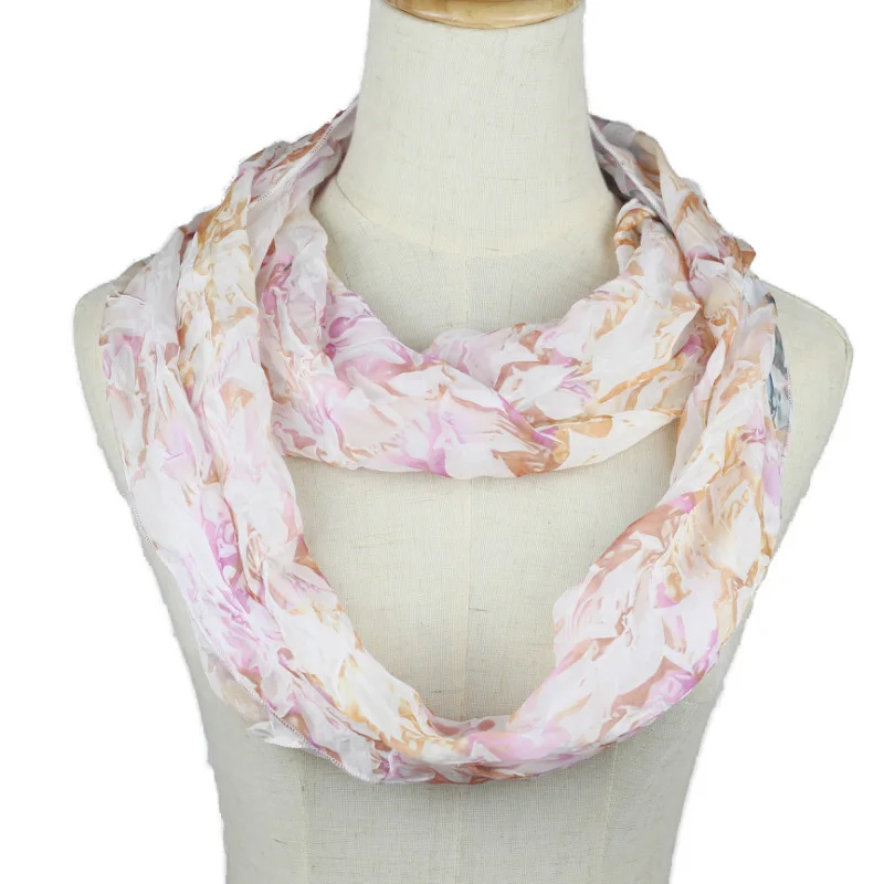 Модный женский шарф-кольцо, бронзированный серебряный шарф на шею, шифоновый шарф с круглым вырезом для женщин - Цвет: wb-21 pink
