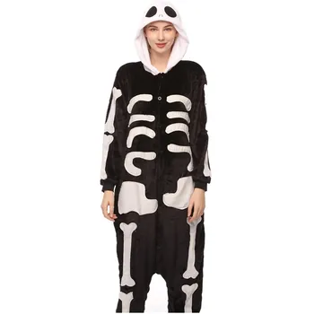 

Horror Skull skeleton Pajama Women Men Unisex Adult Pijama Flannel Onesie Cosplay Sleepwear Hoodie Halloween Holiday Costume