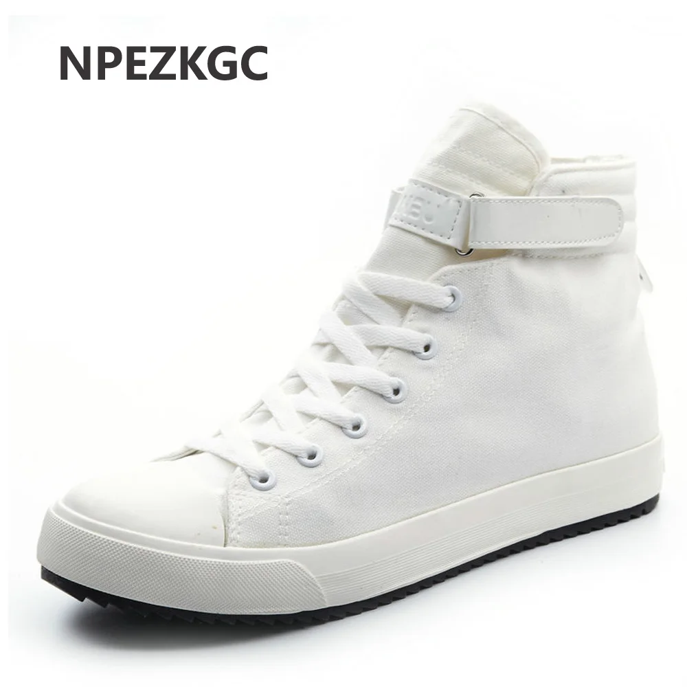 NPEZKGC Spring/Autumn Men Casual Shoes Breathable Black High-top Lace-up Canvas Shoes Espadrilles Fashion White Men's Flats