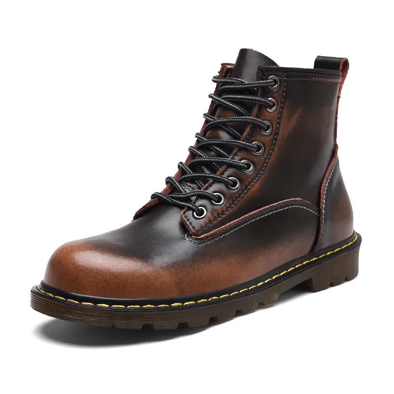 

2019 Genuine Leather Men Martin Boots Lace-up High Men's Shoes Sewing Winter Boots Men Round Toe Botas Hombre Fashion Man Shoe