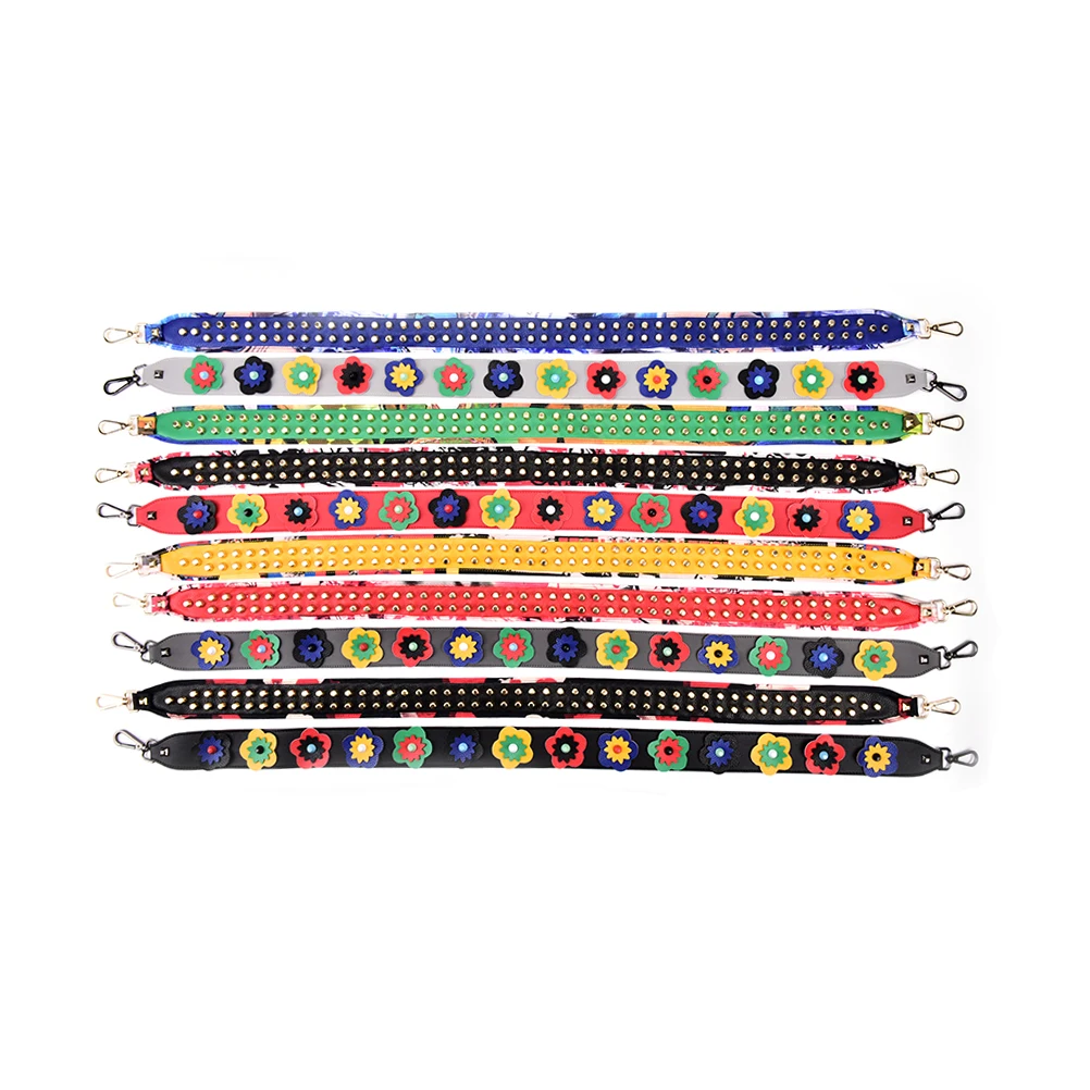 8Colors PU leather chic hot sell bag belts Strapper you rivet Flower handbags belt strap for the bags