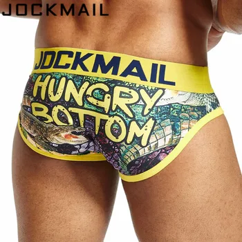 

JOCKMAIL Playful fun Sexy Men Underwear Print Underpants Ice silk Briefs Cueca Gay Male Panties Slip 22 Pattern design Shorts