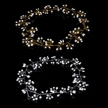 JAVRICK 1 шт. 50 см Роскошная Свадебная со стразами искусственный обруч жемчужный Тиара волос головное украшение из цепочек золото/серебро