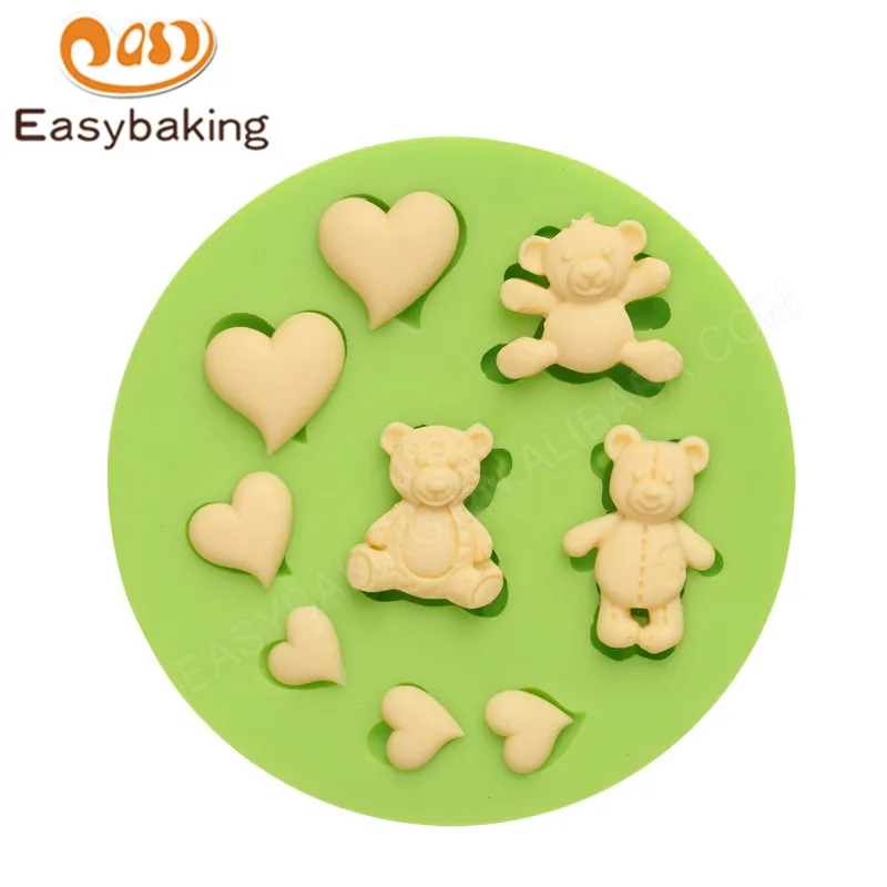 ES-0016 Teddy Bears Love Hearts Silicone Molds Fondant Mould for cake decorating