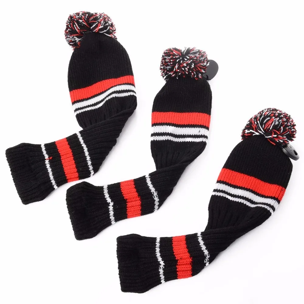 1 Set/3 pcs  Black Red White Wool Knit Golf Clubs Set Driver 3# 5# Fairway Wood Head Covers with Number Tag