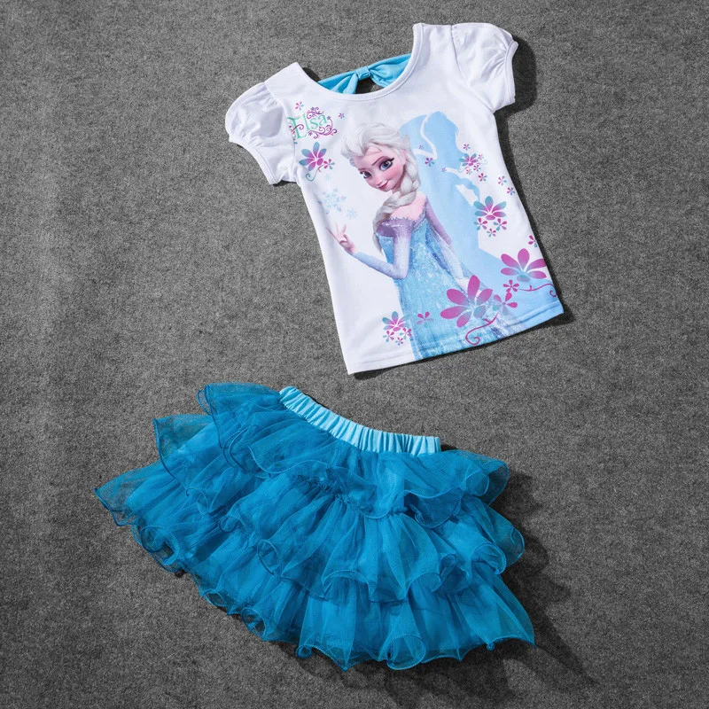 Платье Эльзы одежда для детей летняя одежда для маленьких девочек футболка+ юбка, 2 предмета, детская одежда, спортивный костюм, костюм для девочек, комплекты одежды