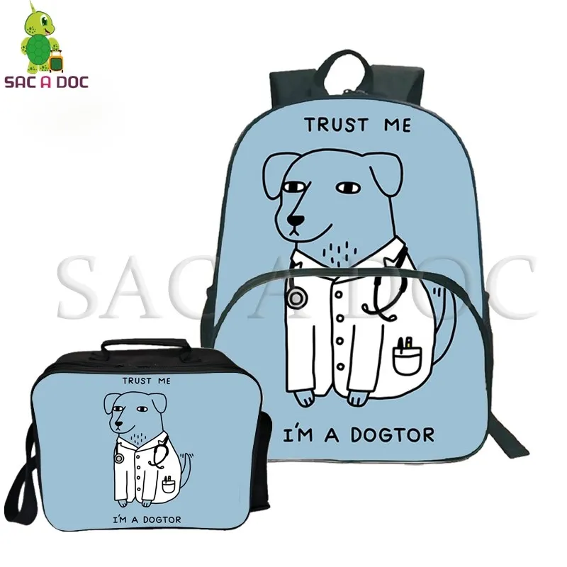 

Tiger Cat Trust Me I Am A Dogtor 2Pcs/Sets Laptop Backpack School Backpack for Teens Girls Boys Travel Rucksack with Cooler Bag