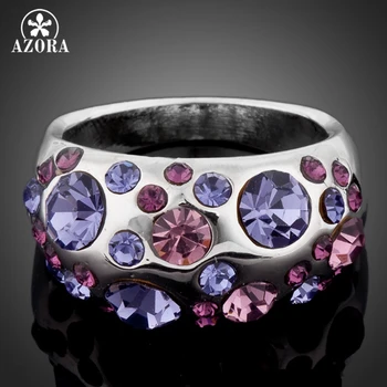 

AZORA Classic White Gold Color Full Stellux Austrian Crystal Water Drop Ring TR0065