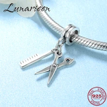 Модное моделирование стерлингового серебра 925 ножницы и гребень подвески подходят Pandora оригинальное ожерелье браслет бусины ювелирные изделия